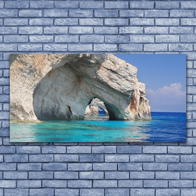 Glass Print Cliff sea lake water landscape blue white