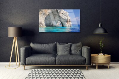 Glass Print Cliff sea lake water landscape blue white