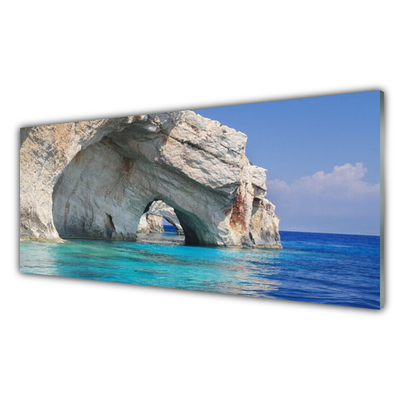 Glass Print Cliff sea lake water landscape blue white