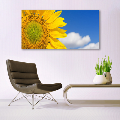 Glass Print Sunflower clouds floral yellow gold blue
