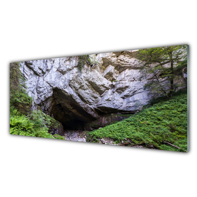 Glass Print Mountain cave nature green grey