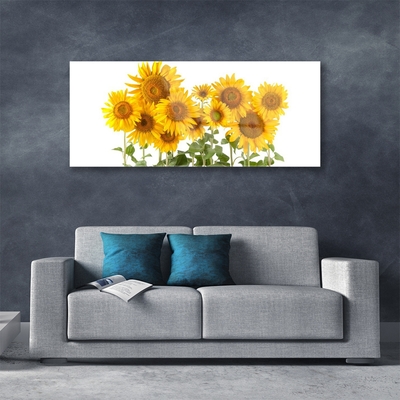 Glass Print Sunflowers floral yellow gold green