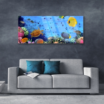 Glass Print Coral reef underwater fish nature blue yellow multi