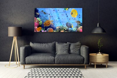 Glass Print Coral reef underwater fish nature blue yellow multi
