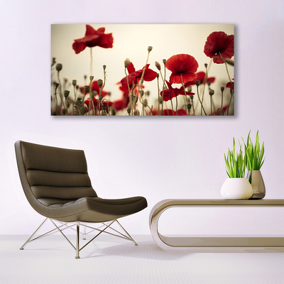 Glass Print Poppies floral red grey green