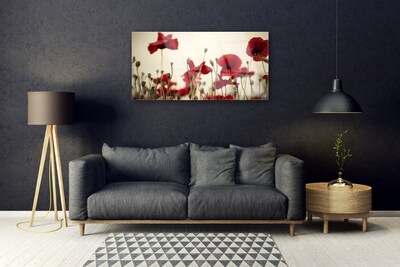 Glass Print Poppies floral red grey green