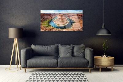 Glass Print Grand canyon river landscape red blue green
