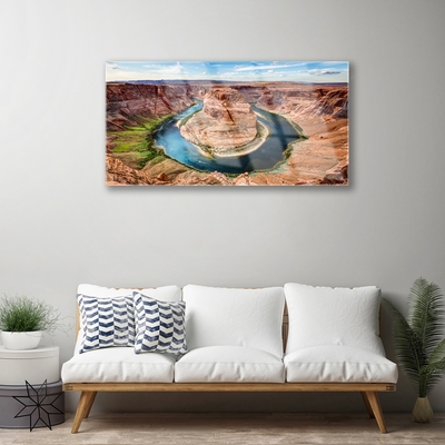Glass Print Grand canyon river landscape red blue green