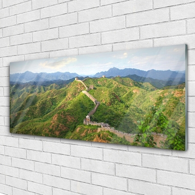 Glass Print Great wall mountains landscape green blue brown