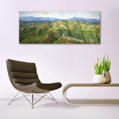 Glass Print Great wall mountains landscape green blue brown