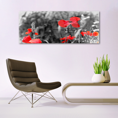 Glass Print Poppies floral red grey