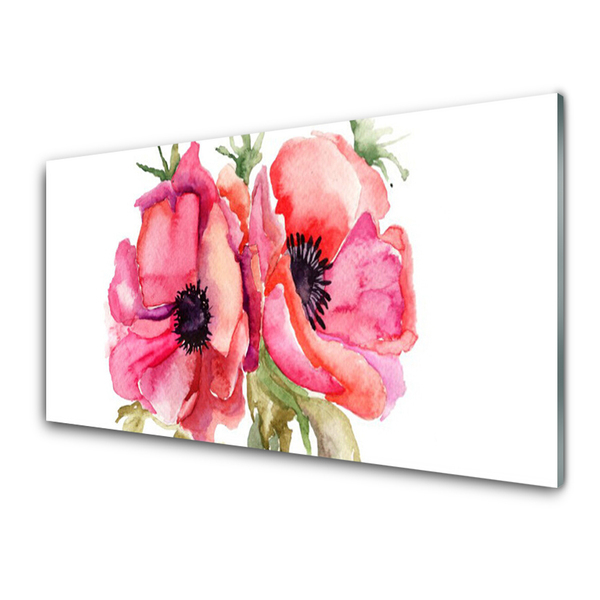 Glass Print Flowers watercolor floral red pink green