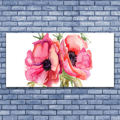 Glass Print Flowers watercolor floral red pink green