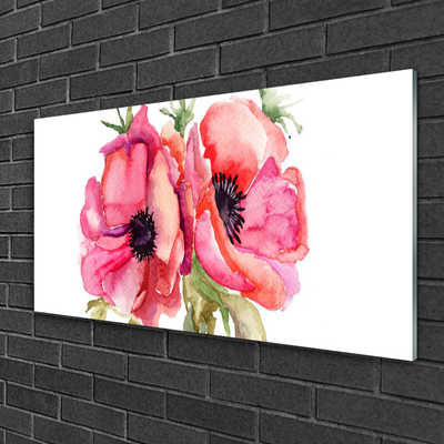 Glass Print Flowers watercolor floral red pink green