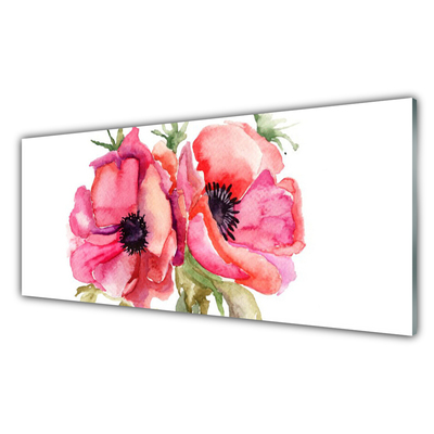 Glass Print Flowers watercolor floral red pink green