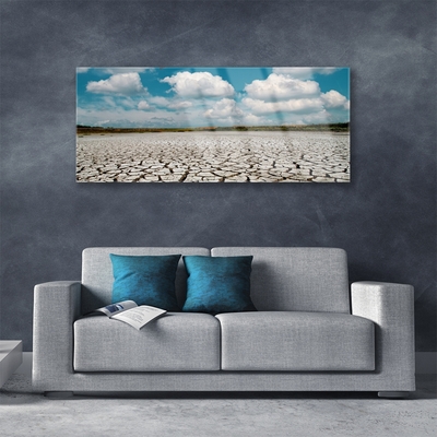 Glass Print Dried river bed landscape brown blue white