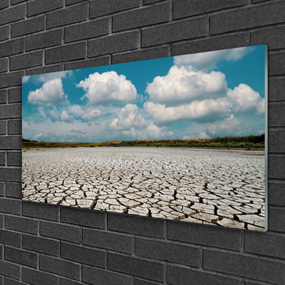 Glass Print Dried river bed landscape brown blue white