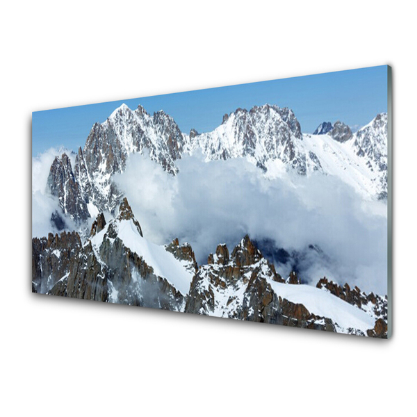 Glass Print Mountains landscape blue grey white