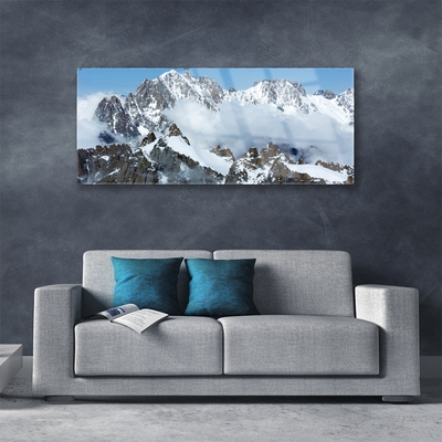 Glass Print Mountains landscape blue grey white