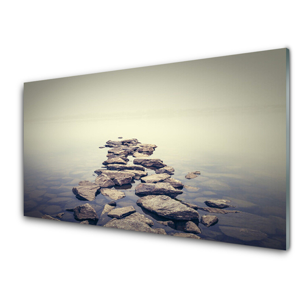 Glass Print Stones water landscape white grey