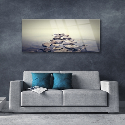 Glass Print Stones water landscape white grey