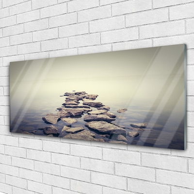 Glass Print Stones water landscape white grey