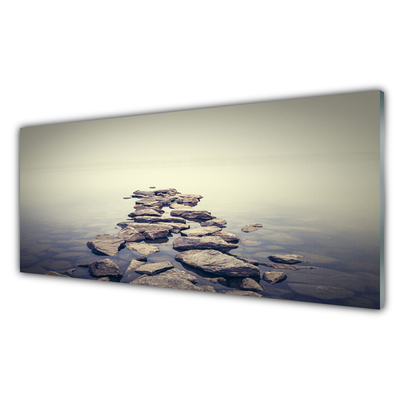 Glass Print Stones water landscape white grey