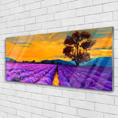 Glass Print Field landscape purple yellow brown