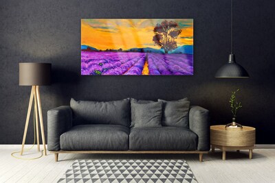 Glass Print Field landscape purple yellow brown