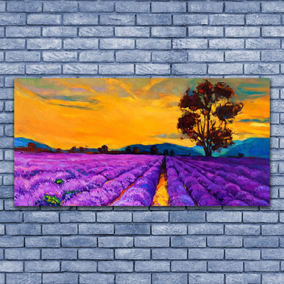 Glass Print Field landscape purple yellow brown