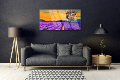 Glass Print Field landscape purple yellow brown