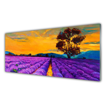 Glass Print Field landscape purple yellow brown