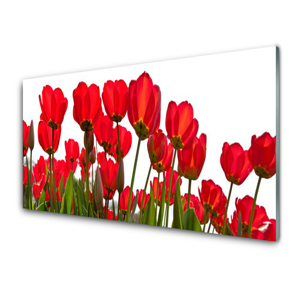 Glass Print Flowers floral red green white