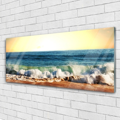 Glass Print Ocean beach landscape brown blue