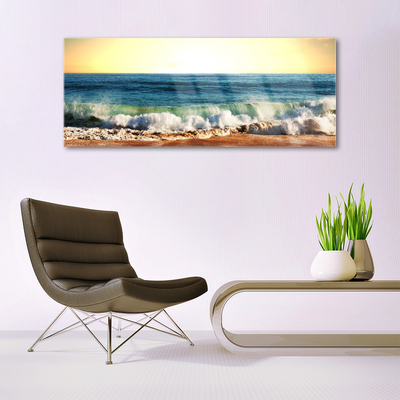 Glass Print Ocean beach landscape brown blue