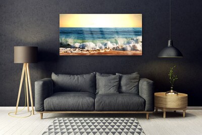 Glass Print Ocean beach landscape brown blue