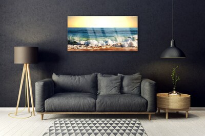 Glass Print Ocean beach landscape brown blue