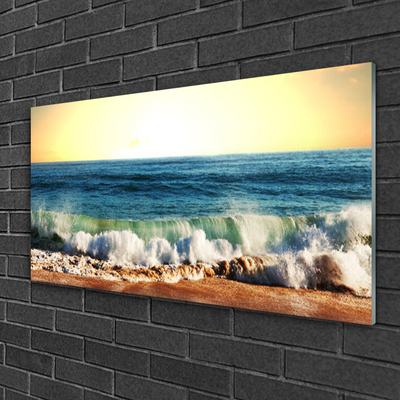 Glass Print Ocean beach landscape brown blue