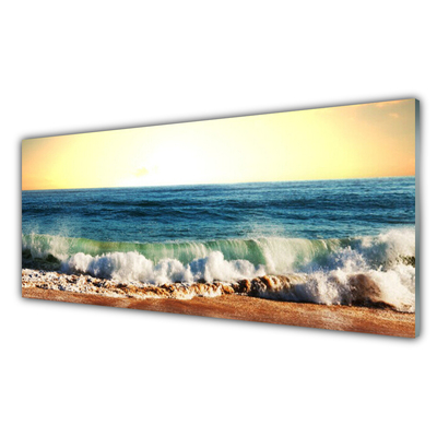 Glass Print Ocean beach landscape brown blue