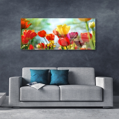 Glass Print Flowers floral red yellow pink green