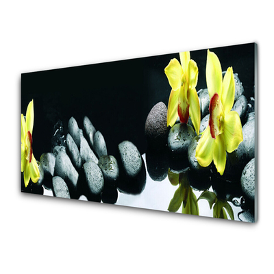 Glass Print Flower stones floral yellow black