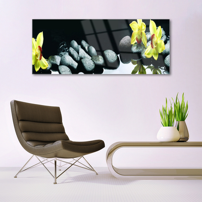 Glass Print Flower stones floral yellow black