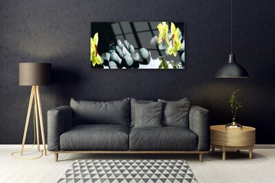 Glass Print Flower stones floral yellow black