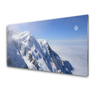 Glass Print Mountains landscape blue white