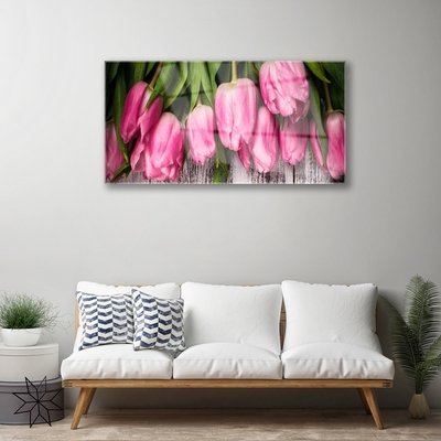 Glass Print Tulips floral pink green