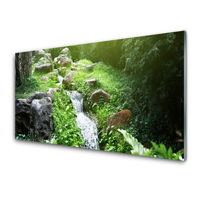 Glass Print Brook grasses nature green white grey