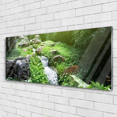 Glass Print Brook grasses nature green white grey