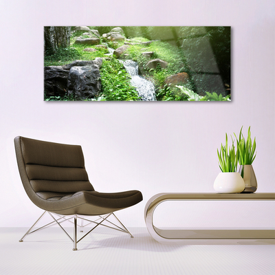 Glass Print Brook grasses nature green white grey