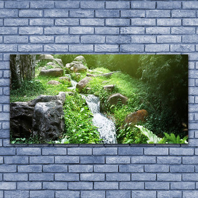 Glass Print Brook grasses nature green white grey