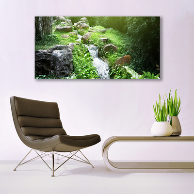 Glass Print Brook grasses nature green white grey